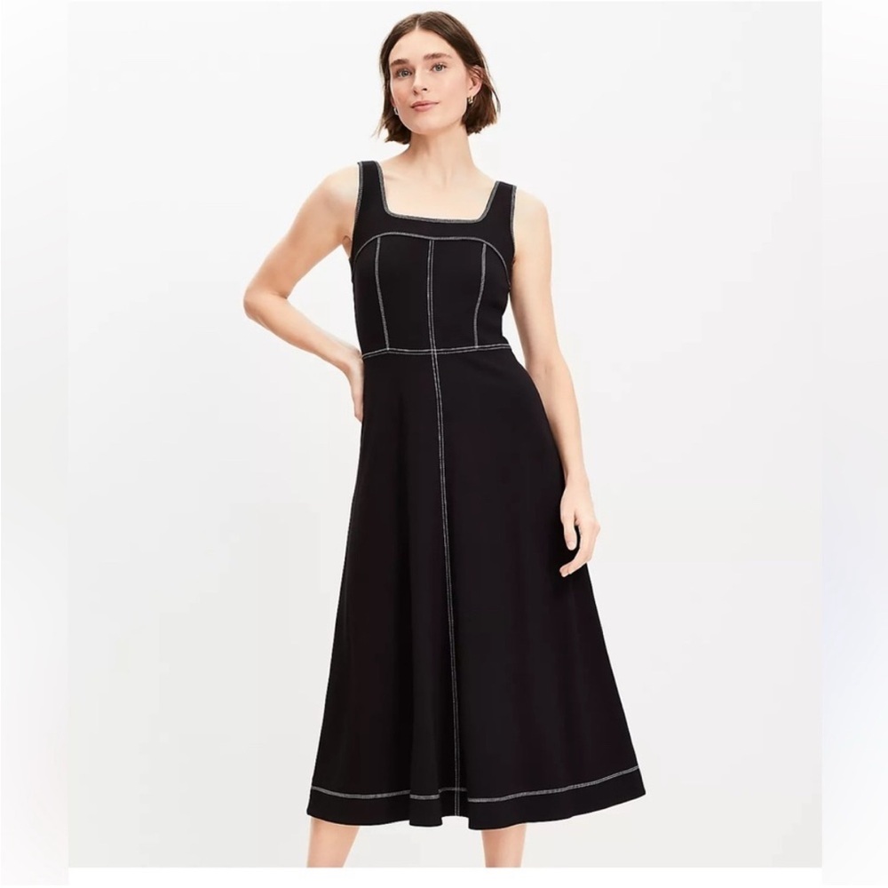 LOFT Women's Maxi Dress - Black with White Topstitching